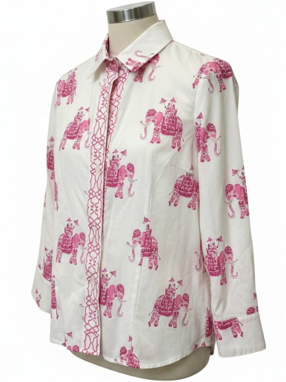 Patty Kim Pink Elephant Print Button-Down Shirt S